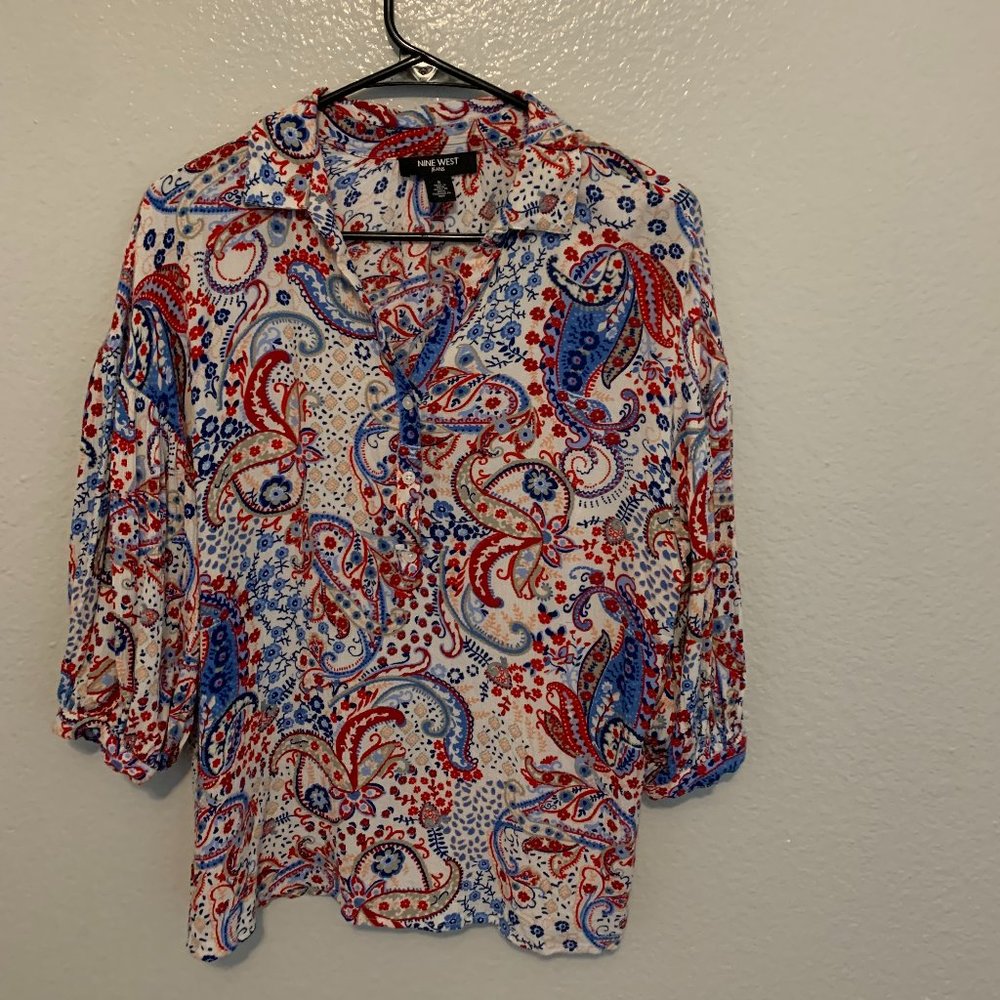 Nine West Jeans Paisley Balloon Sleeve Top S